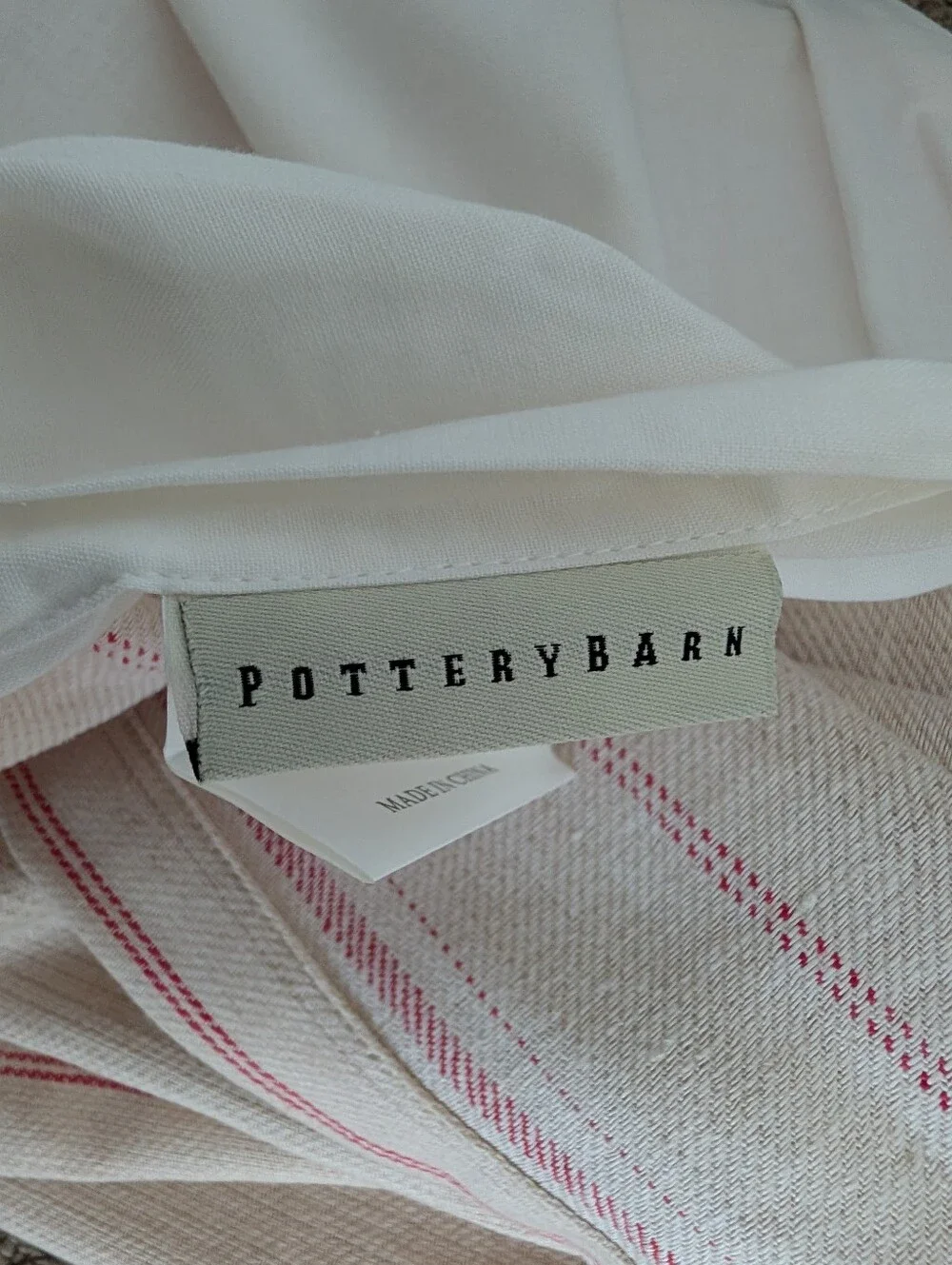 POTTERY BARN queen linen cotton stripe tailored bed skirt